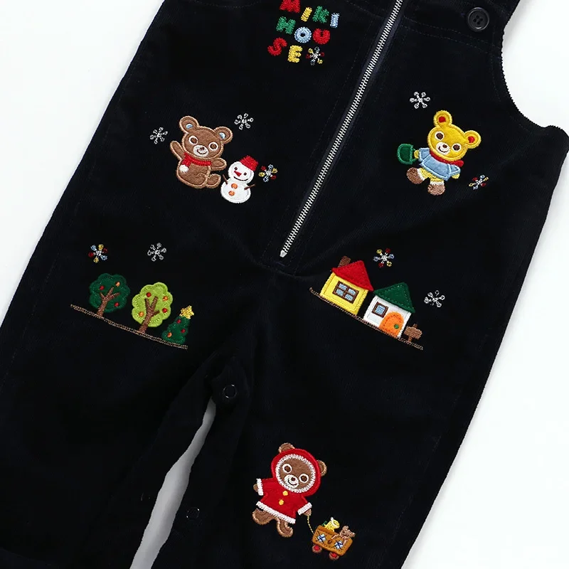 Children\'s Pants Autumn Children\'s Cartoon Bear Embroidery Overalls Boys and Girls Corduroy Trousers Overalls for Kids