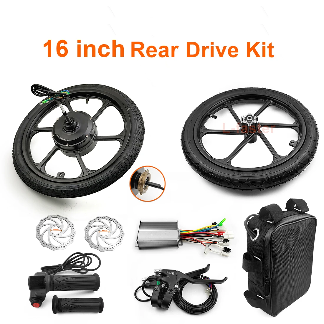 16 Zoll 350W DIY Elektrofahrrad-Kit mit bürstenlosem Hinterradnabenmotor, Gashebel und normaler Scheibenbremse