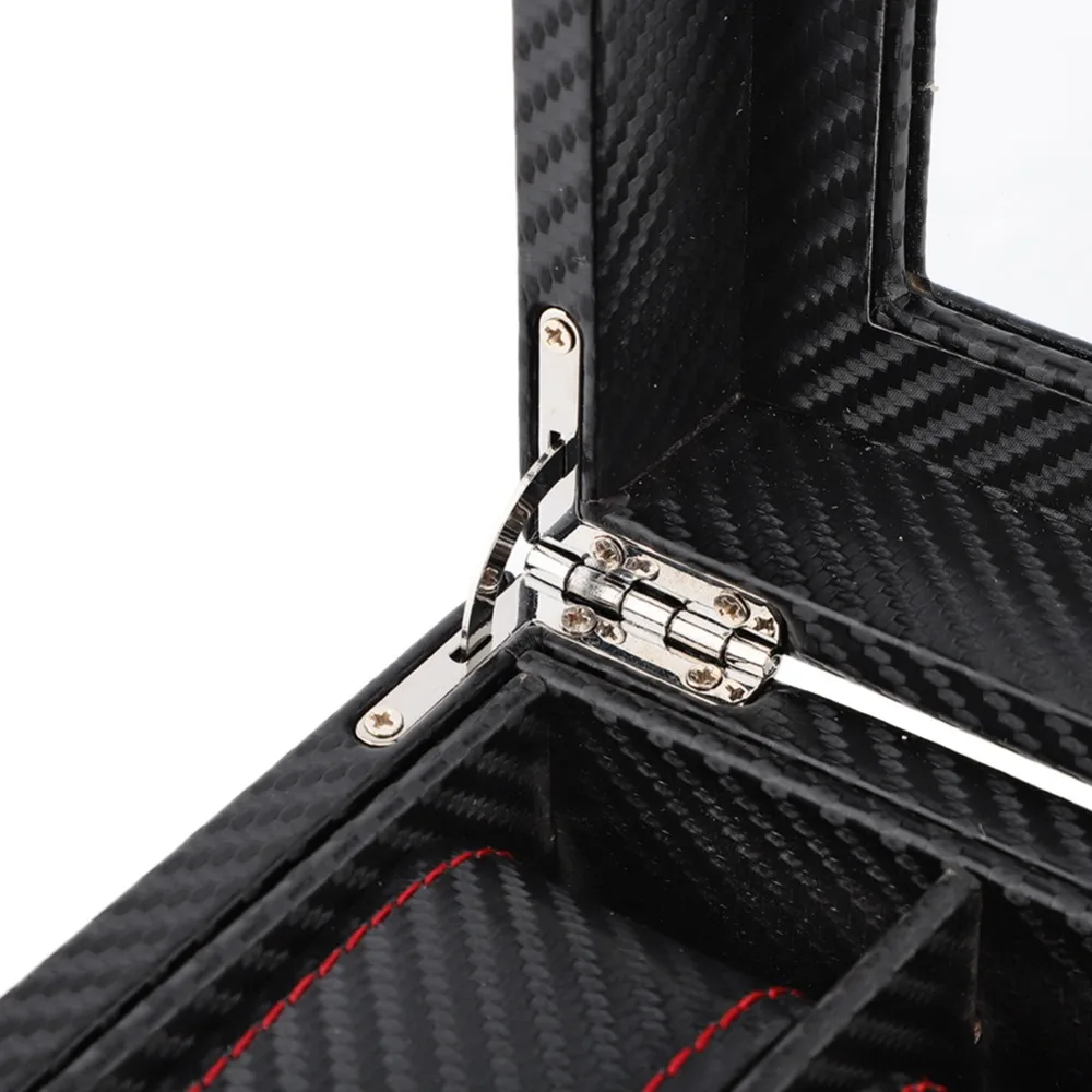 carbon-fiber-texture-watch-box-twill-pattern-leather-material-watch-display-case-red-stitching-collection-box-daily-storage