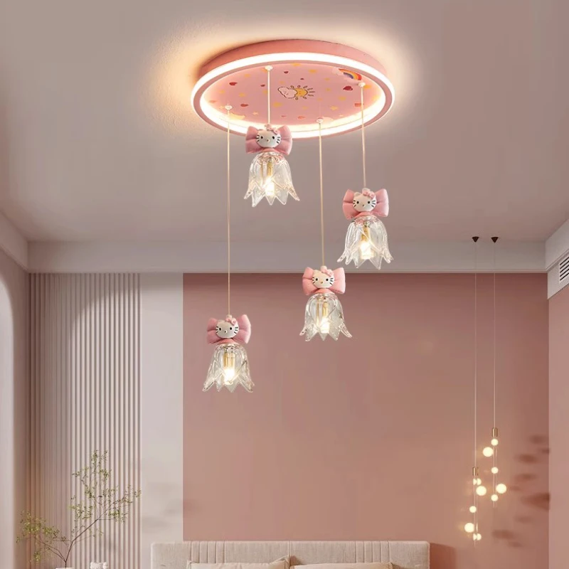 Pink Children\'s Room Ceiling Lights Girl Bedroom Decor Light LED Modern Romantic Cute Nursery Princess Room Kitten Ceiling Lamps