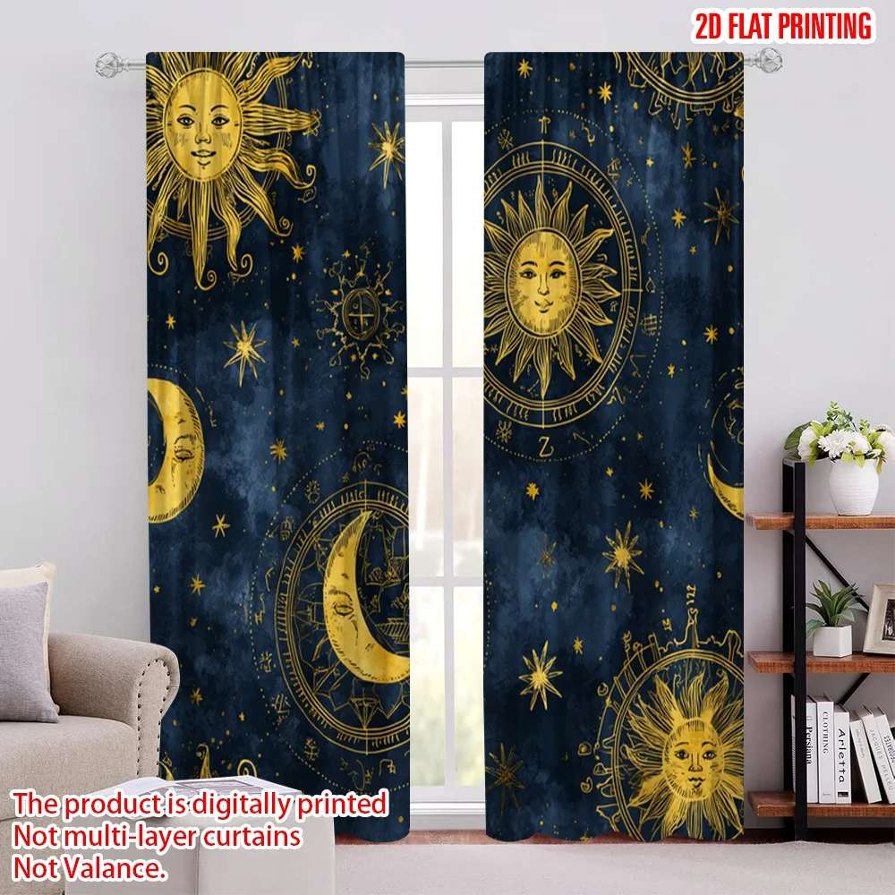 

2D flat printing 2pcs Window Treatment Curtains Celestial Sun Moon Zodiac Stars Digital Printed Polyester Drapes Family Party