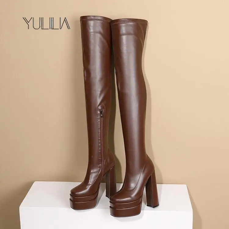 

YULILIA American Style Fashion Sexy Street Nightclub Wedding Autumn Winter Women's Thick High Heel Over Knee Boots Plus Size