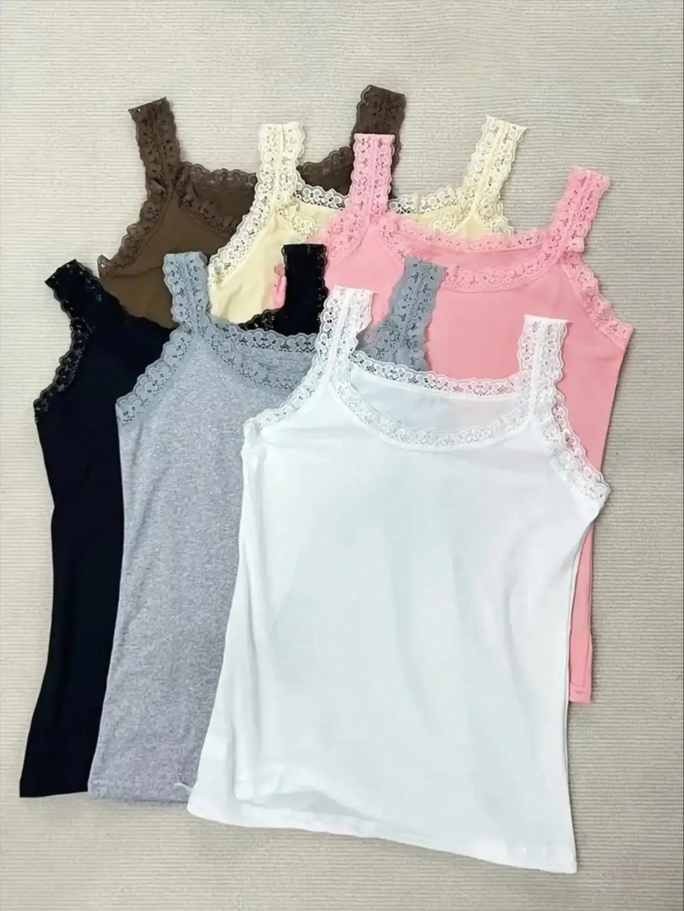 

Женские топы без рукавов с кружевной отделкой, 6 шт., из мягкой легкой ткани для домашней одежды и пижам, однотонные.