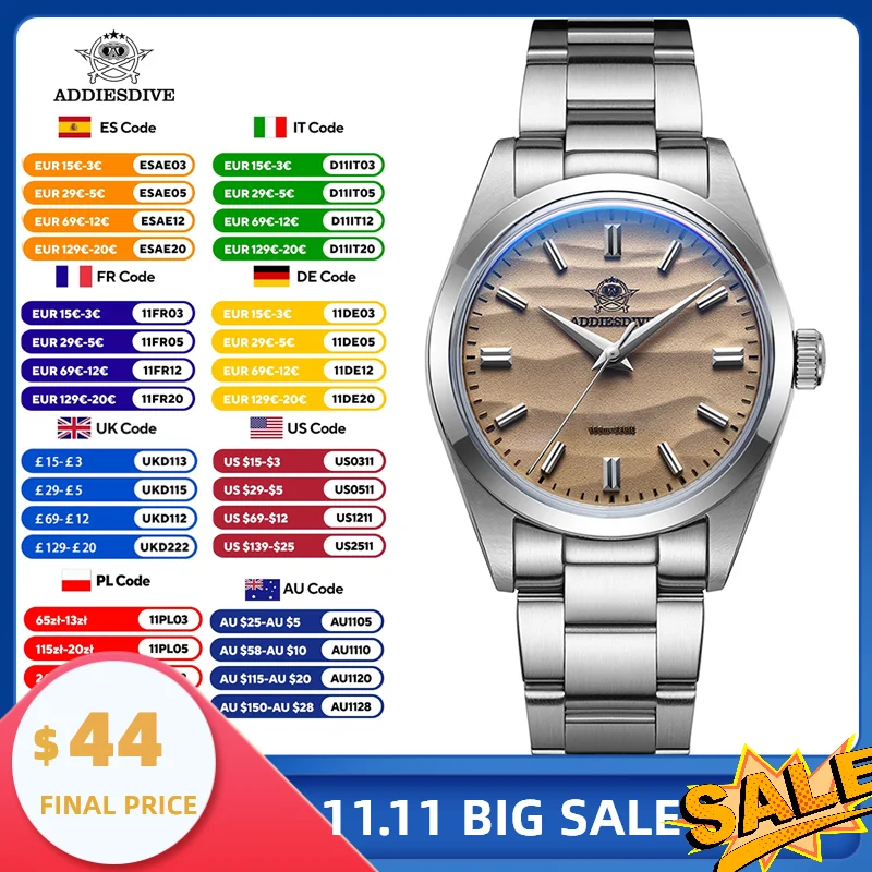 

ADDIESDIVE Men Quartz Watch Without LOGO AD2030 VH31 AR Coating Watches Bubble Pot Cover Glass Sand Dial Wristwatch reloj hombre