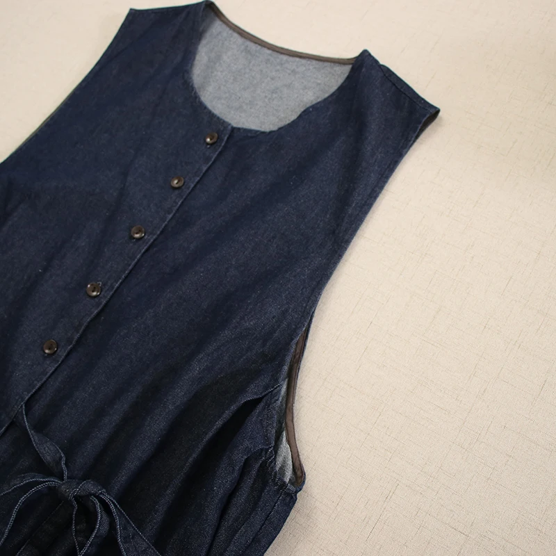 Autunno New Japanese Mori Girl Vintage asimmetria Denim Blue Tank Dress donna Retro Casual Jeans larghi gilet abiti Outwear