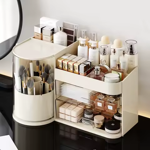Large capacity skin care products lipstick lotion cosmetic storage box desktop dressing table drawer type dustproof storage rack