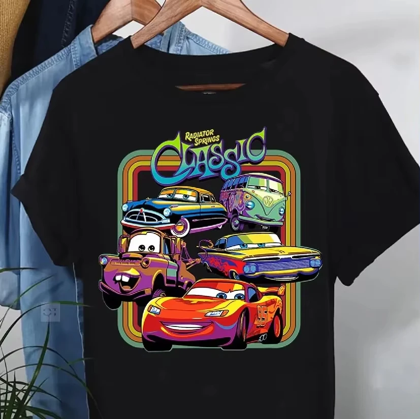 

Disney 2025 New Cars Lightning McQueen Pattern Men's Casual T-shirt Summer Casual Comfortable Sports Short Sleeves Tees Tops