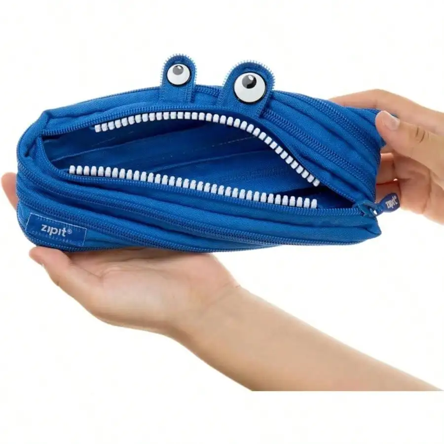 鉛筆、かわいいジッパーポーチ、男の子、女の子、ティーン向け、文房具バッグ、学校用、ブルー