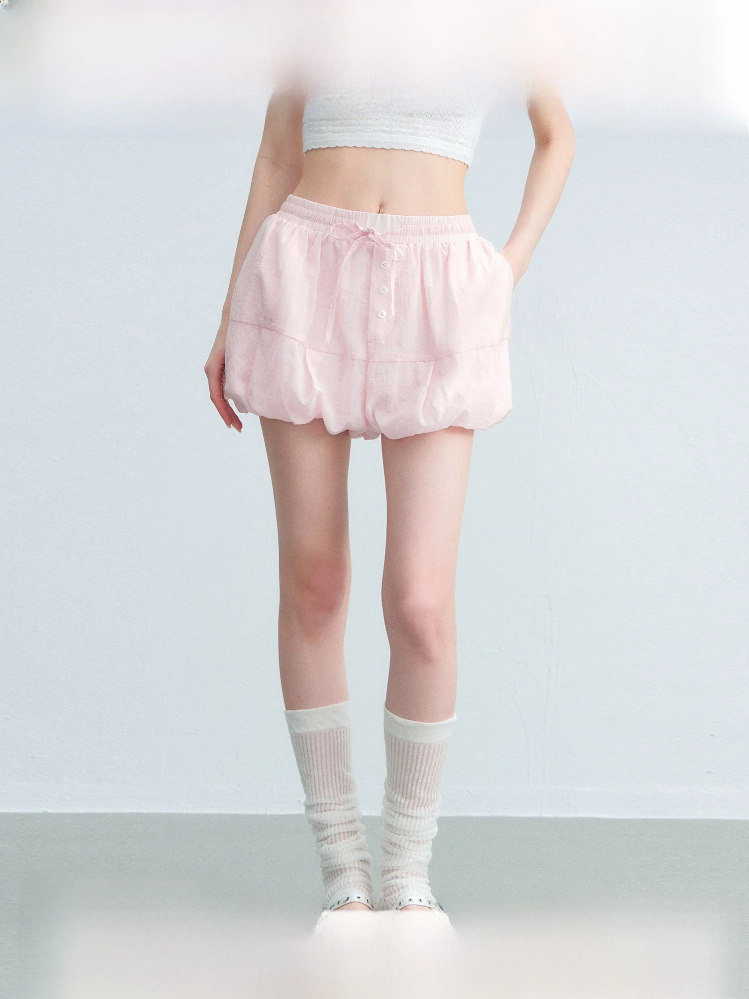 Pink Low-Waist Ruffle Pants Short Pants Women Summer Korean Lenzing Fiber Lantern Pants Spicy Girl Skirt Pants Sweet Style