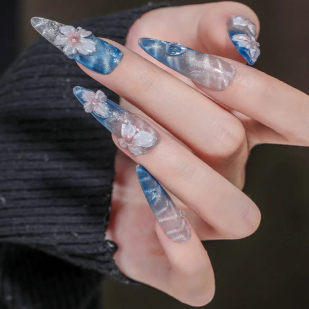 20개입 물결무늬 캣아이 마그네틱 젤 비즈 다기능 네일아트 꽃 조각 캣마그넷 DIY 네일아트 디자인 도구