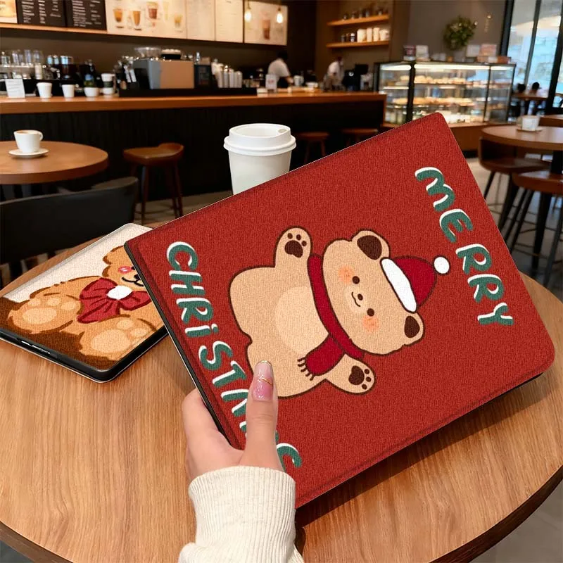 حافظة دمية دب لطيفة لعيد الميلاد لجهاز iPad Air Mini Pro 7 6 5 9.7 11 10.5 12.9 تابلت للنوم/الاستيقاظ التلقائي #3