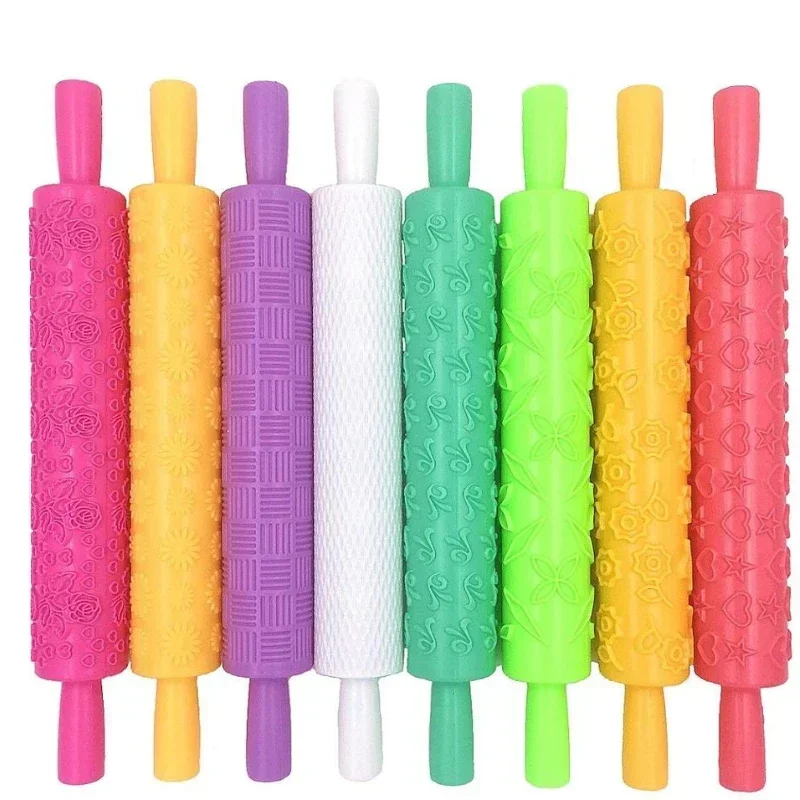 Roller Cake Decorating Embossed Rolling Pins Textured Non-Stick Fondant Pastry Icing Clay Dough Roller Kitchen Baking Tools