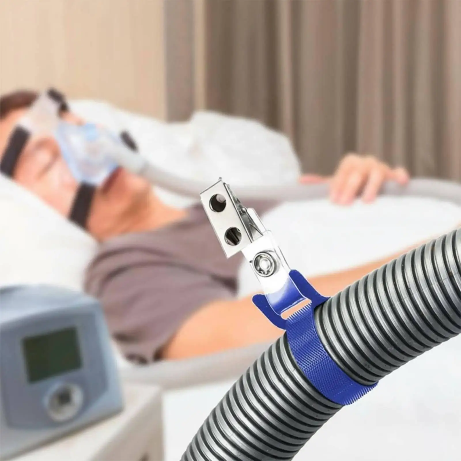 CPAP Tube Holder Strap with Metal Clamp for Snarl Free Sleep and Travel Use