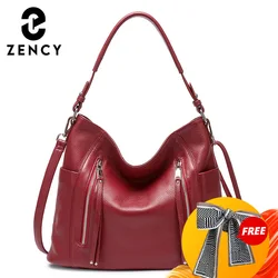 Zency New Handbag Luxury Genuine Leather For Women Shoulder Tote Crossbody Hobo Large Zipper Pocket Charming Female Handbags