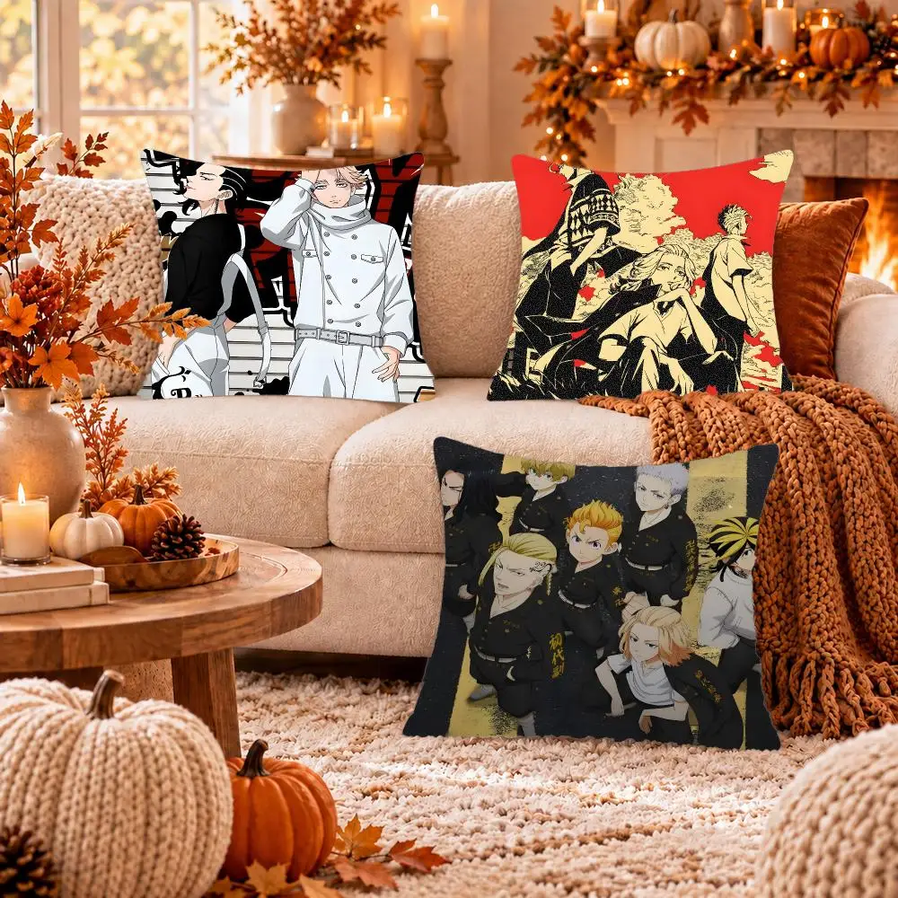 Anime T-Tokyo Revengers Cushion Cover Soft Plush Cushion Case Throw Pillowcase Cozy Home Sofa Bed Living Room Decor