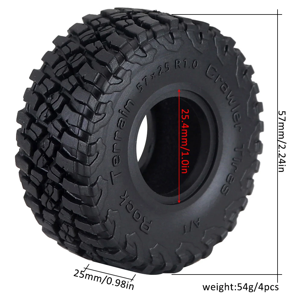 트랙사스 Trx4m1.0인치 Mt 타이어 57x25mm 1/24 Rc 크롤러 트럭 자동차 부품 (Axial Scx24 Deadbolt Axi00001 Axi00002 Gladia 용)