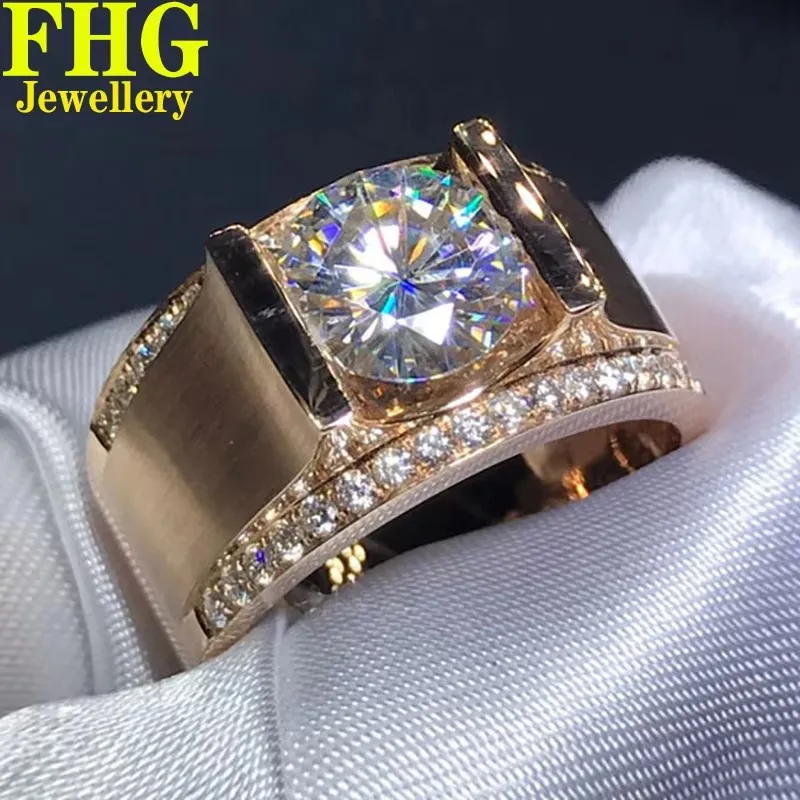 

1 2 3 Carat Solid 14K Au585 Rose Gold Men Ring DVVS1 Moissanite Diamonds Round Wedding luxury Party Engagement Anniversary Ring