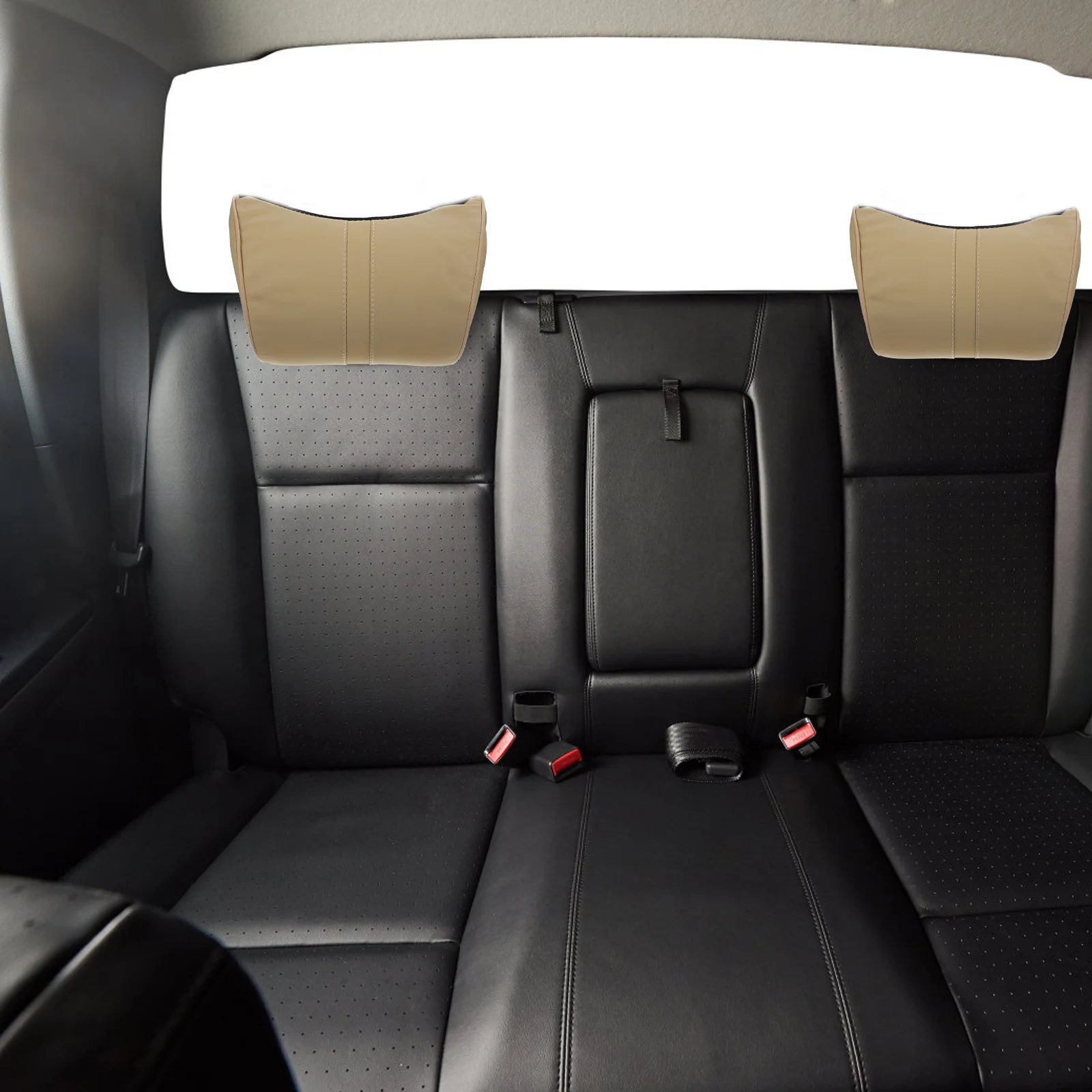 

Car Neck Headrest Pillow Beige U-Shape Universal Memory Foam Buckle Install Head Support Rest Cushion for Auto Vehicle