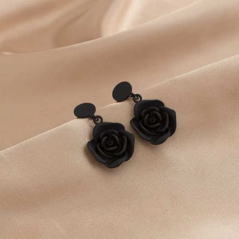 luxury brand New stud earrings flower earring retro black rose hanging Earrings trendy woman jewelry 2024 jewelry accessories