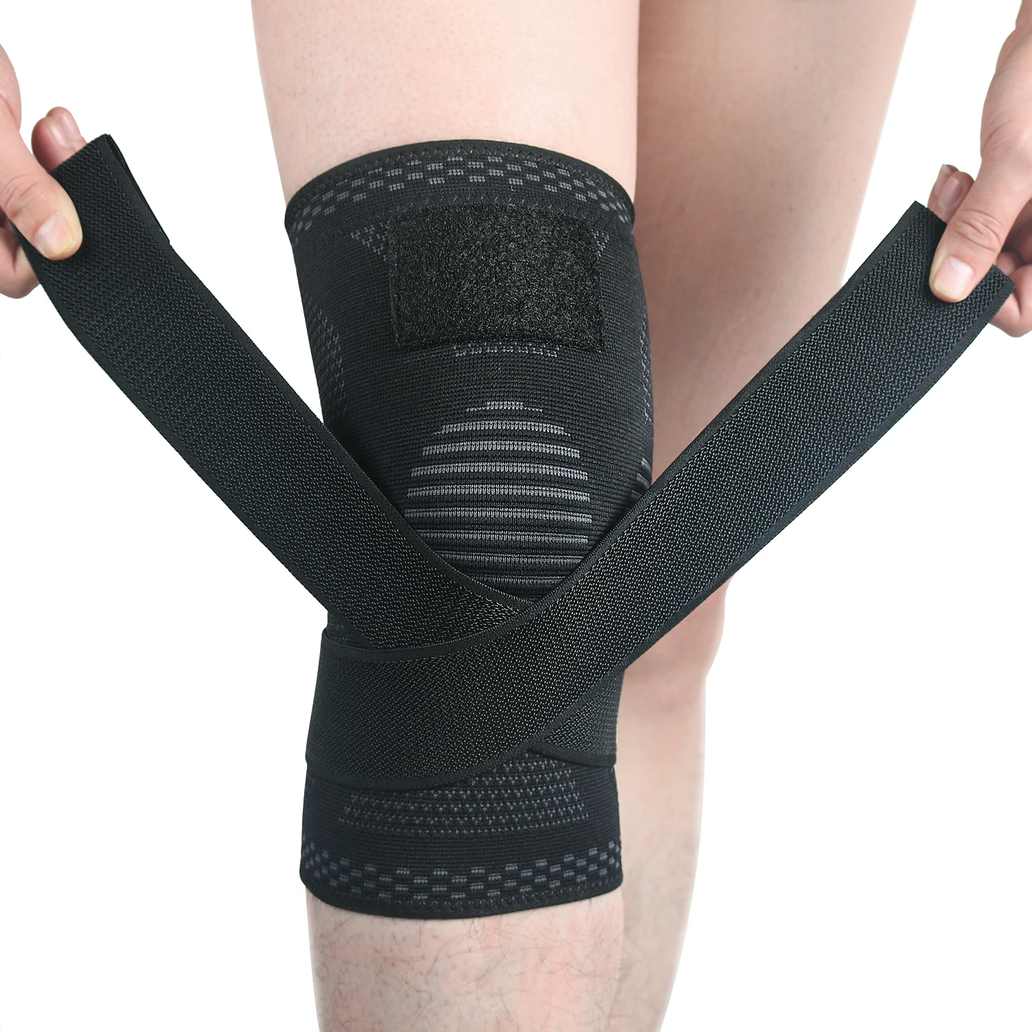 1PC Compression Knee Braces with Bandage Sports Running Basketball Fitness Volleyball Knee Sleeves Comfort Elasticity Knee Pad