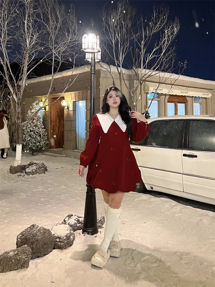 

SOUL Cisas Gift, пухлый женский длинный све, осенне-зимний платье со съемным большим воротником, красный Dr