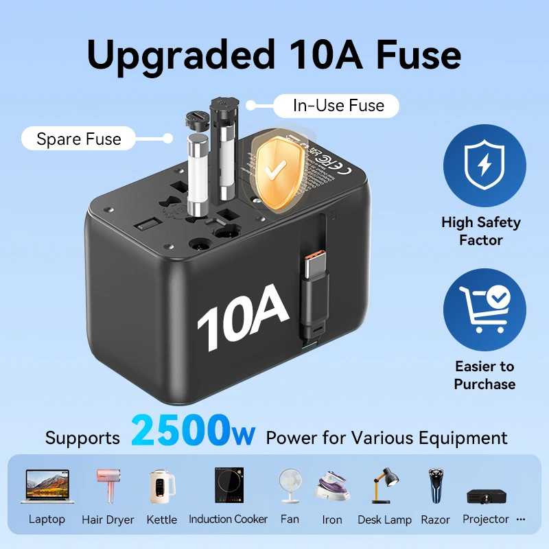 Универсальный дорожный адаптер GaN Vention 35 Вт с USB и типом C, международный адаптер для быстрой зарядки, вилка стандарта ЕС/Великобритании/США/Австралии для путешествий