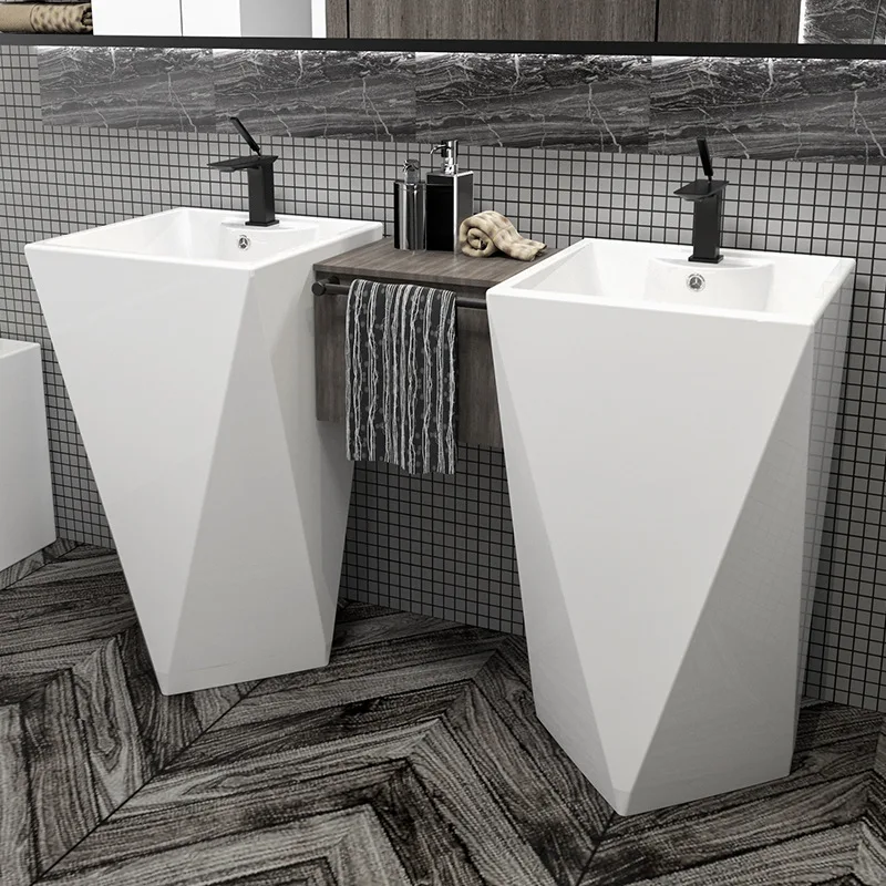 Vertical Floor-Type Integrated Pedestal Basin Ceramic Wash Basin Pedestal Balcony Wash Basin Square Washbasin Pedestal Basin