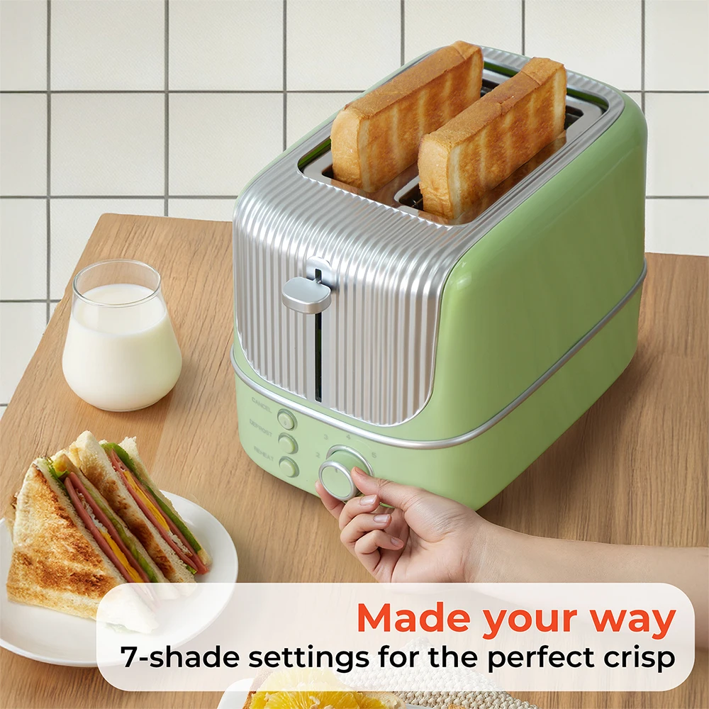 -For 110V/220V  2 Slice Wide Slot with 7 Preset Temperature and Defrost Small Household Bread Maker Sandwich Maker Toaster*