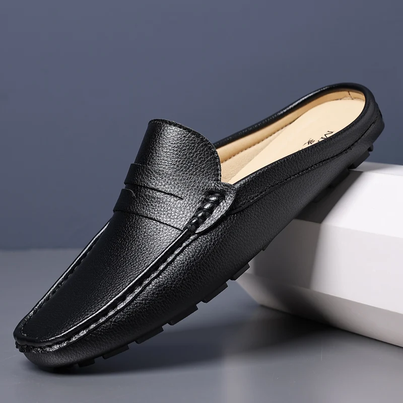 

Men's Slippers Indoor Waterproof Home Casual Shoes Elegant Flat Slippers Black Slides Flip Fops Half Shoes Soft Antiskid Loafers