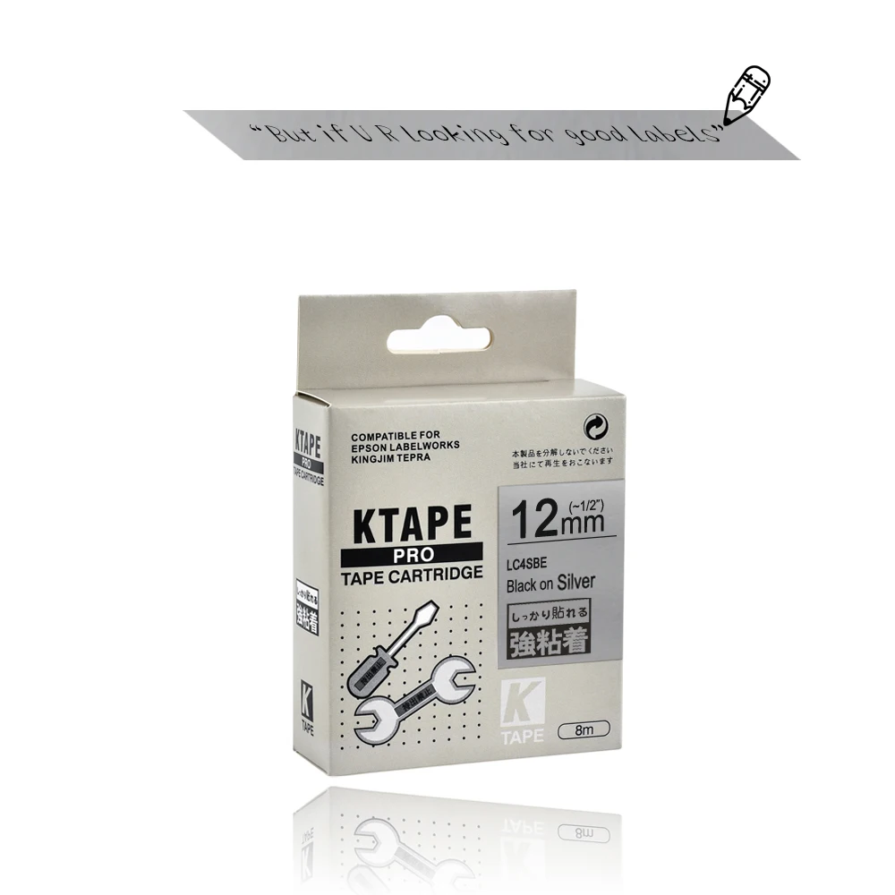 20PK LC-4SBE/SM12X 12mm black on silver label tape Compatible Epson For LW-300 LW-400 LW-600P