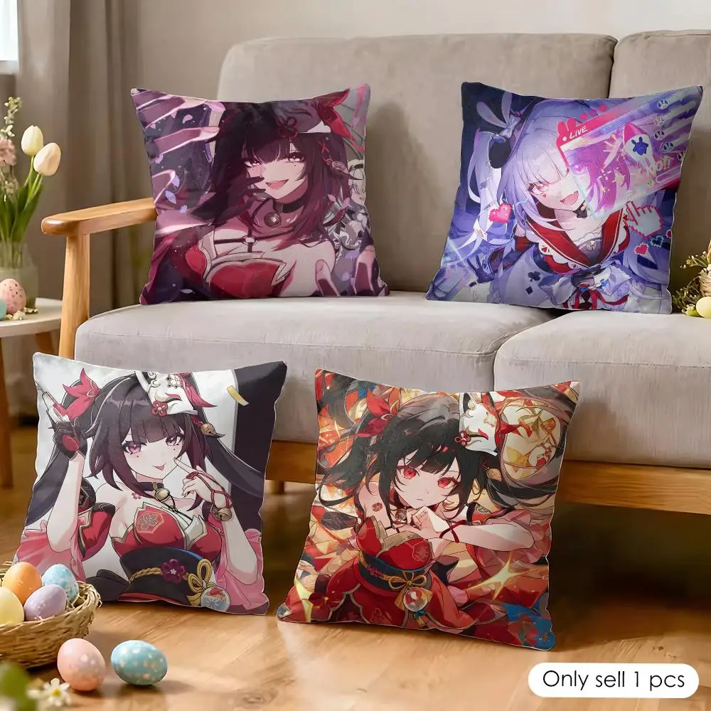 Anime H-Honkai Star Rail Sparkle Cushion Cover Wrinkle-Resistant Short Plush Pillow Case Breathable Machine-Washable