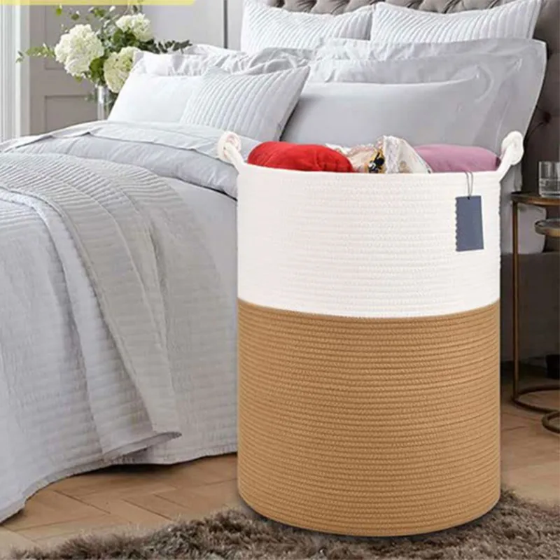 ABGG-Woven Storage Bin For Home-Cotton Rope Laundry Basket-Large Capacity Multifunctional