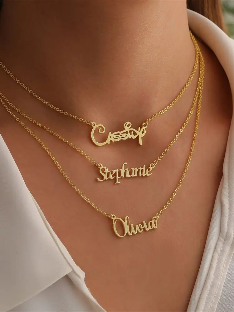 

Gold Color Name Necklace Personalized Name Necklace Custom Jewelry Cursive Nameplate Collares Para Mujer for Men Christmas Gift