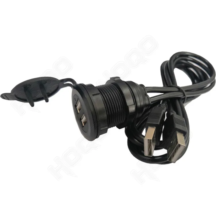 Płaski kabel montujący Panel USB, podwójny przedłużacz USB 2.0 montowany na pojeździe kabel ładujący, uchwyt do deski rozdzielczej, montaż podtynkowy, mocowanie panelu