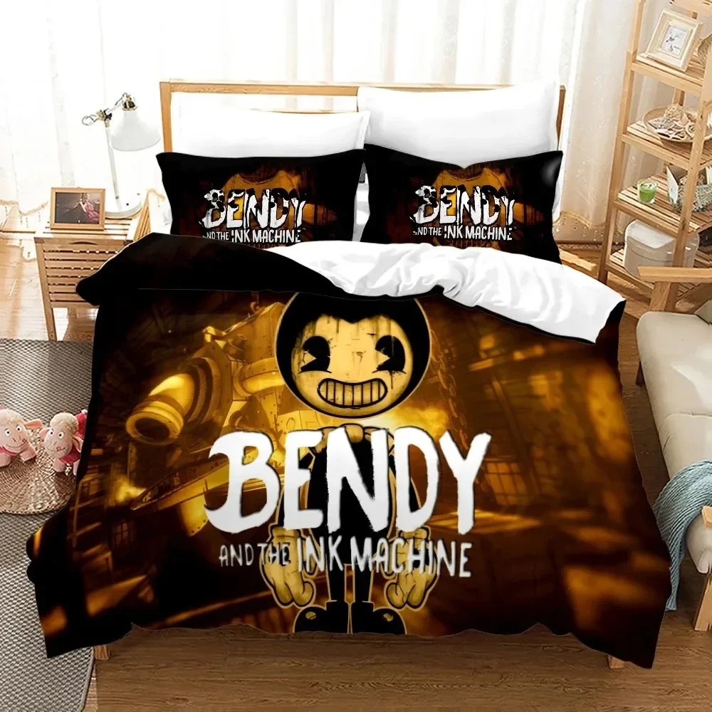 3D Print Cartoon Bendy N Ink Machine Bedding Set Duvet Cover Bed Set Quilt Cover Pillowcase Comforter king Queen Size Boys Adult