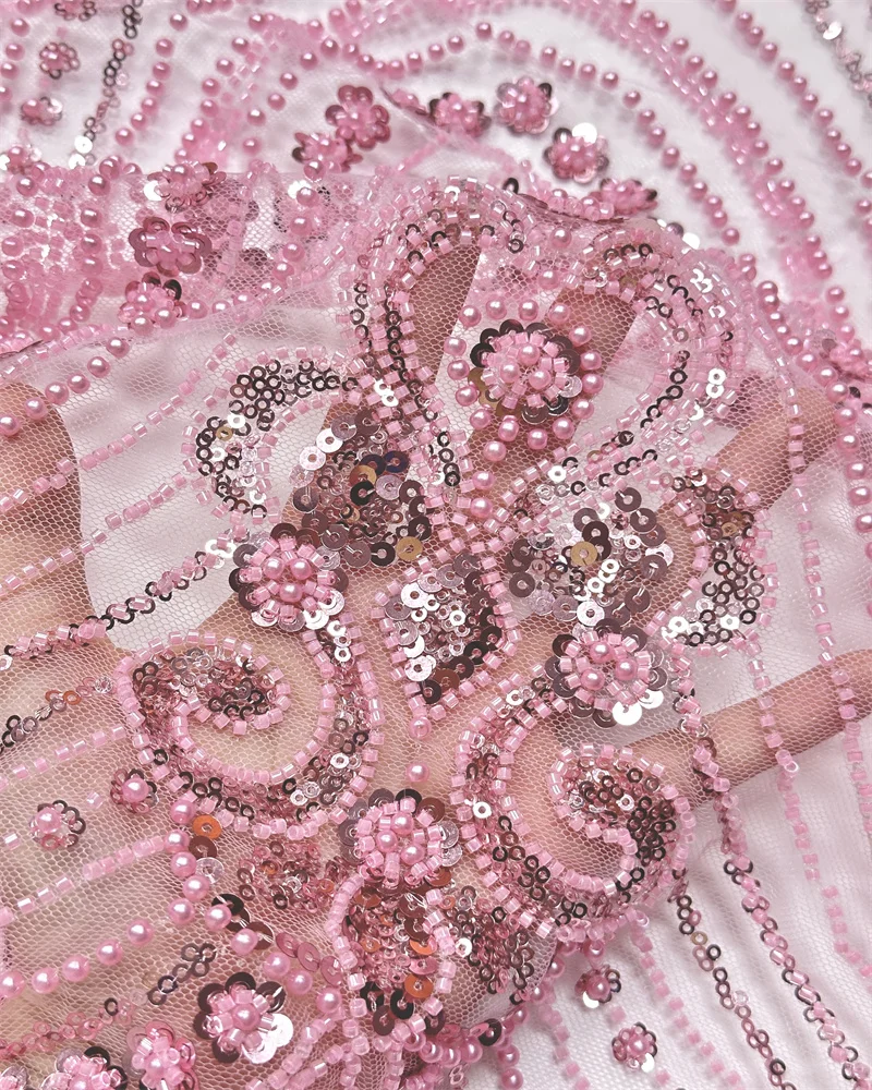 

Африканское нигерийское розовое кружево с бисером и пайетками, вышитое кружево, французское зеленое кружево для свадебных платьев, ткань для пошива платьев, 5 ярдов