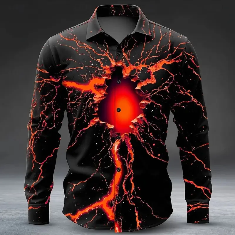

Halloween Costumes Men's Optical Illusion Lightning Shirts Button Up Shirts Long Sleeve Casual Outdoor 3D Print Collared Shirt