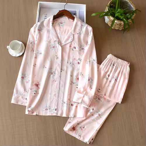 Spring / Summer New 100% viscose long-sleeved trousers ladies pajamas suit 3XL plus size long Sleepwear women's home Nightwear - Image 22