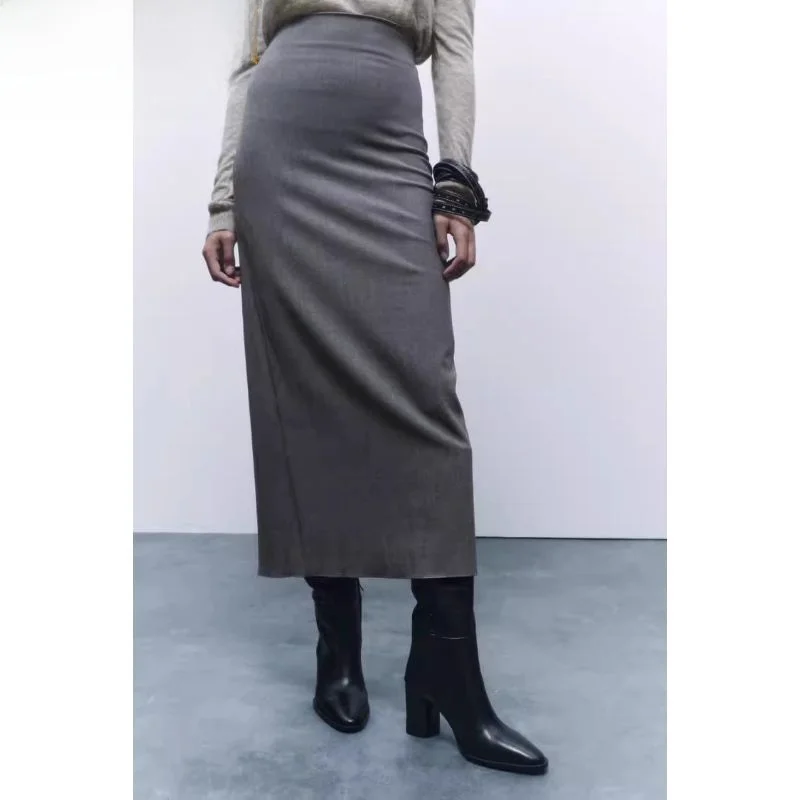 

High Waist Midi Skirt for Women New Autumn 2023 Asymmetrical Split Design Versatile Color Faionable Ladies Skirts