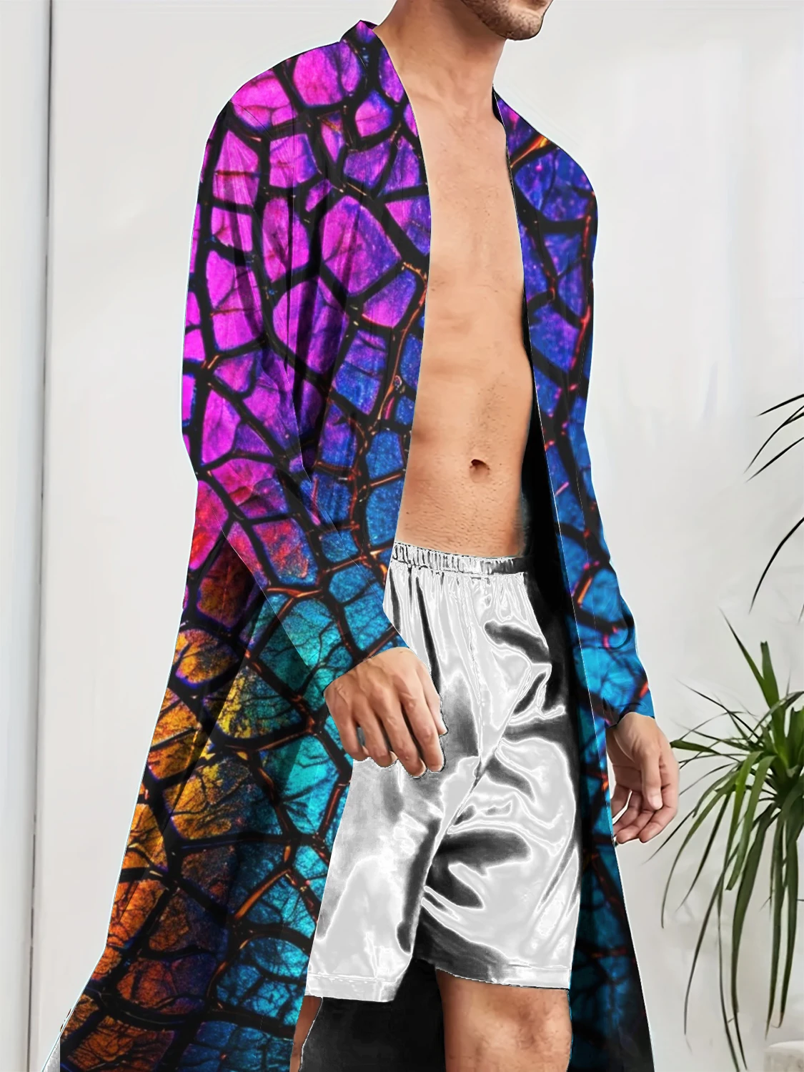 

Мужские забавные пижамы с модными цифровыми принтами для домашнего использования, мужские повседневные халаты на весну и осень, быстросохнущие.