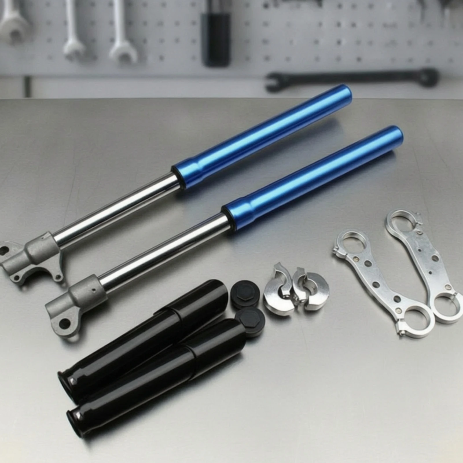 Motorcycle Forks with Connecting Plate Chrome Inverted Front Forks Inverted Shock Absorbers Sturdy Front Fork Set Brand New