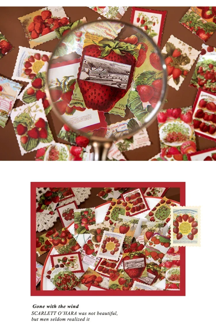 45Pcs/box Strawberry Stickers Album Diary Label Scrapbooking Material DIY Journaling Stationery Cute Fruit Decorative Paper
