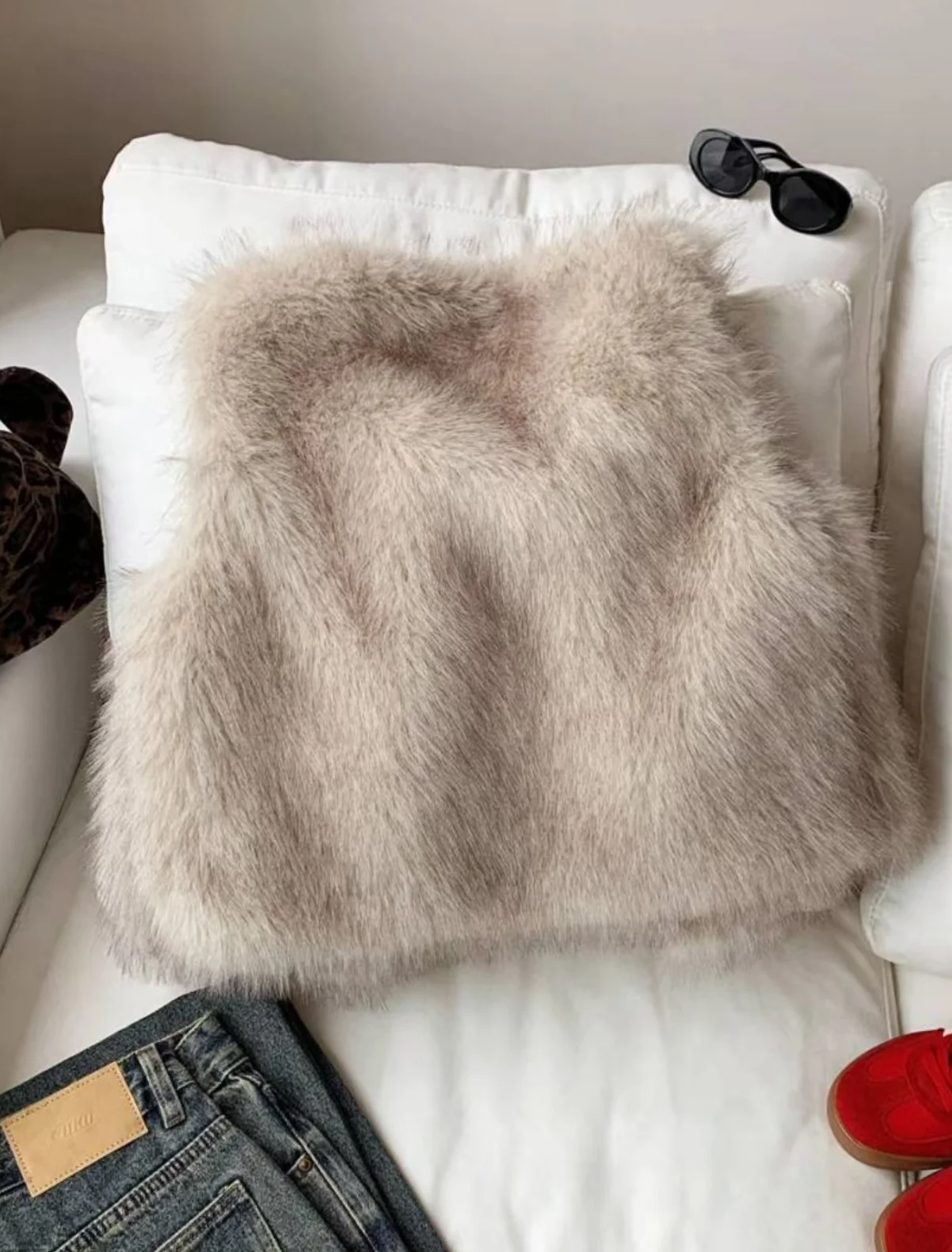 Herbst Winter Damen Elegante Modische Damen Weiche Kunstfell Weste Jacke Lässige Oberbekleidung Bequemer Stil Mantel