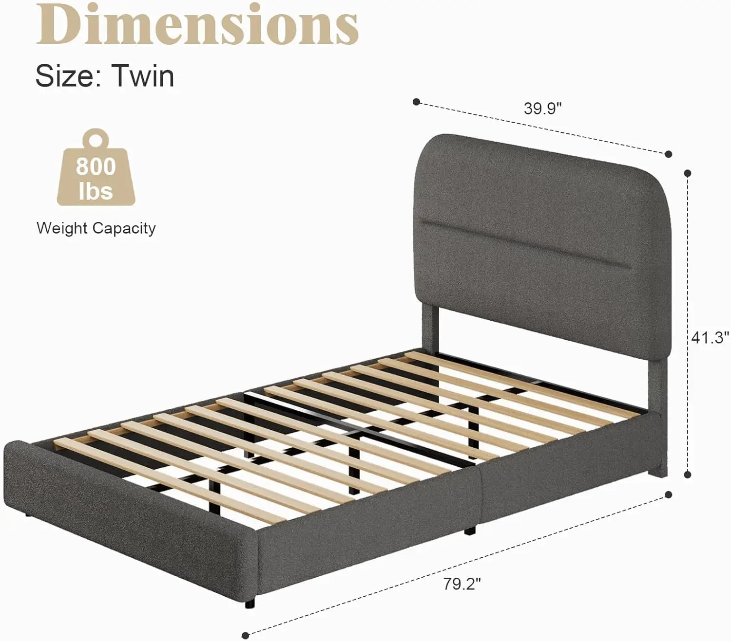 HOMBCK Twin Bed Frame, Boucle Twin Bed Frame with Headboard, Soft Frames for Girls, Upholstered  Frame。