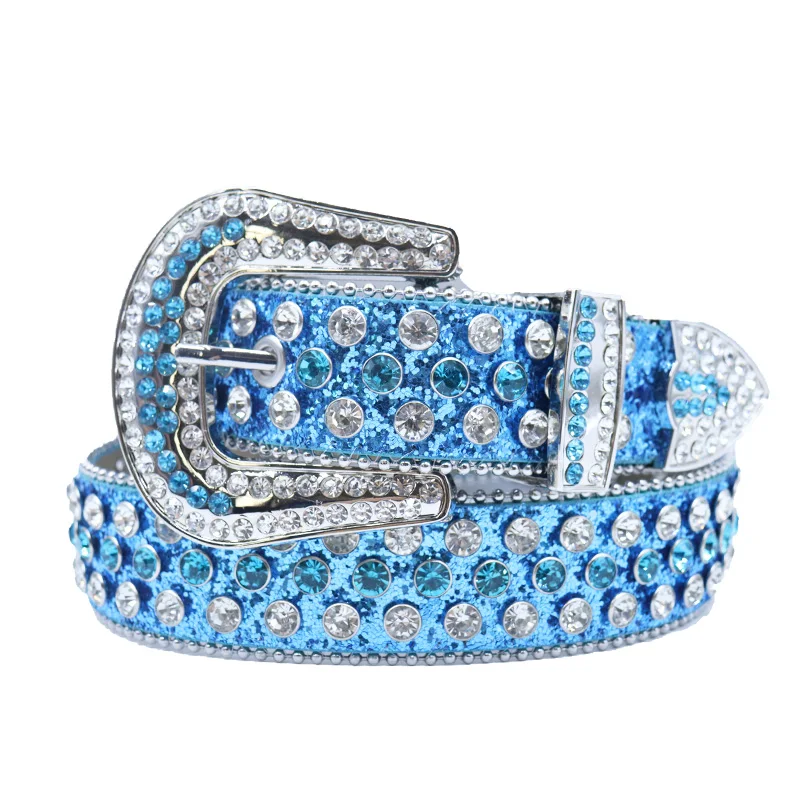 

Unisex New Men Women Western Rhinestone Belt Pu Studded Sparkly Men Leather Belt