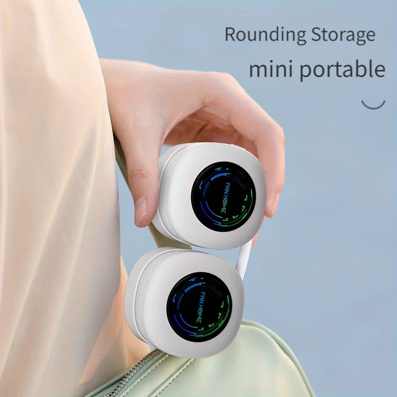 1pc 3-Speed Adjustable Neck Fan - Hands-Free, LED Lights, Skin-Friendly, Retractable, Long-Lasting Battery - Portable Cooling fo