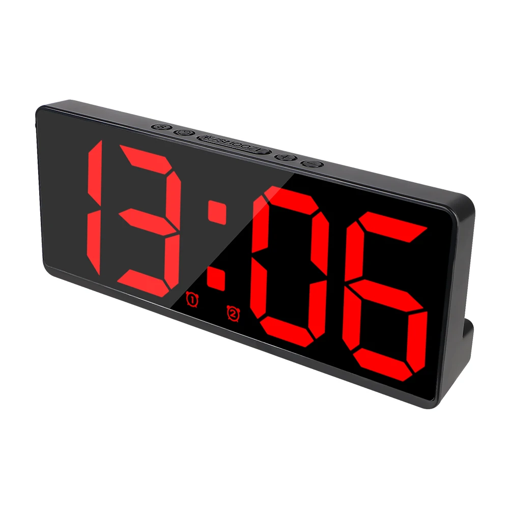 Jam LED kontrol suara 12/24H, jam meja Desktop Anti gangguan Mode malam jam Alarm Digital