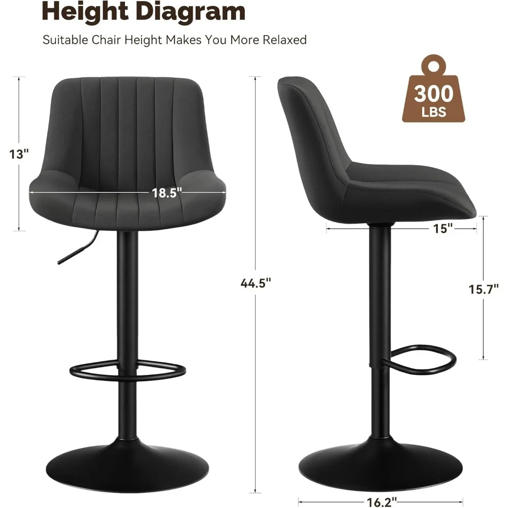 

Set of 2 Adjustable Bar Stools - Modern Swivel w/ Backs, Performance Fabric"​