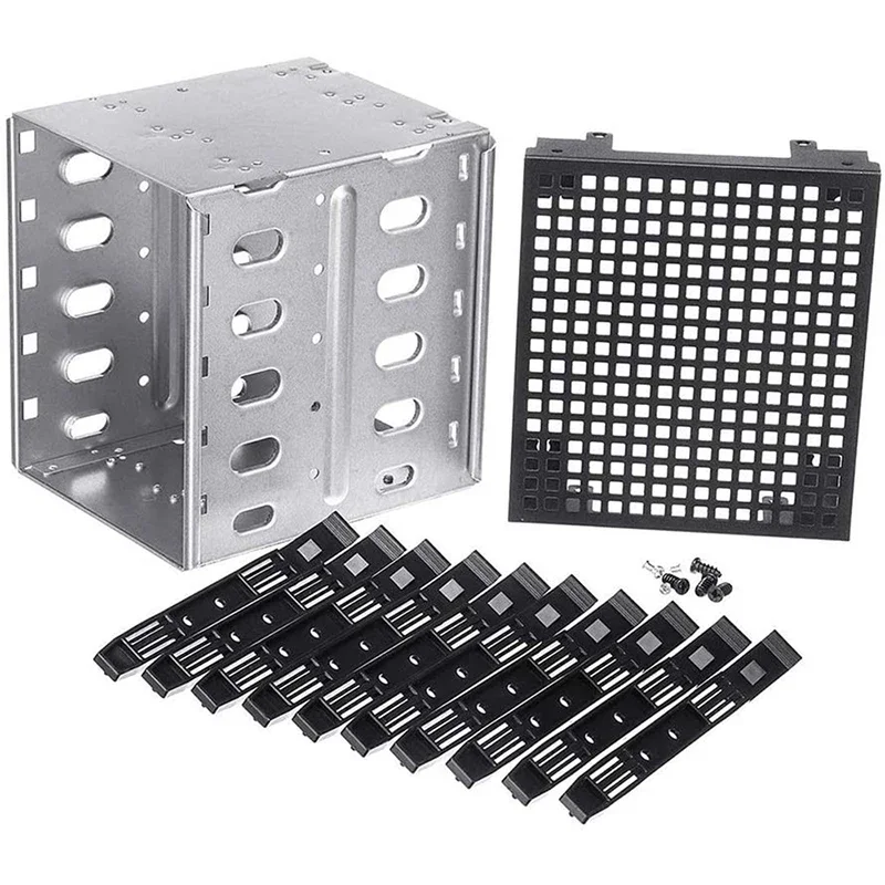 5.25 Inch to 5x3.5 SATA SAS HDD Cage Rack Practical Hard Drive Enclosure with Cooling Fan Tray Caddy Adapter for Desktop PC