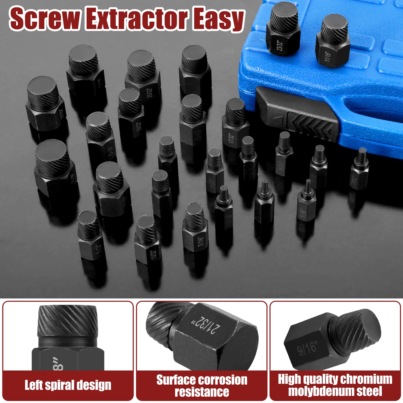 13/25 PCS Hex Head Screw Extractor Set Professional Broken Screw Remover Kit Easy Out Bolt Nut Extractor Multi-Spline Bolt Screw